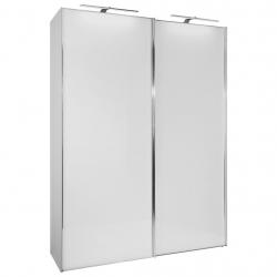 Velká bílá skříň se skleněným povrchem, kovové chromované úchyty, 68x225x222 cm