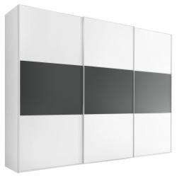 Velká moderní skříň s šatními tyčemi a 10 policemi, posuvné dveře, bílá / antracitová, 68x336x222 cm