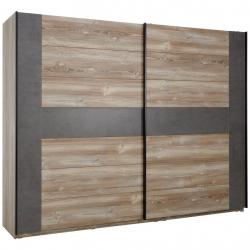 Ložnicová skříň tmavě šedá / hnědá- dekor borovice, lištové úchytky, 62x221x210 cm