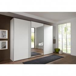 Velká úložná skříň bílá se zrcadlovými dveřmi uprostřed, 65x270x210 cm