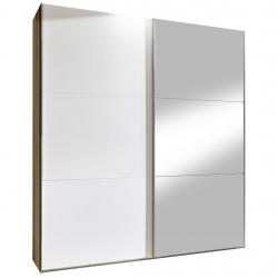 Moderní skříň na oblečení dřevěná s bílými a zrcadlovými dveřmi, 65x200x236 cm