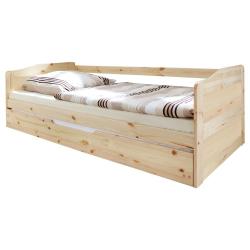 Dřevěná postel z masívu s výsuvnou přistýlkou, přírodní hnědá, 2x 90x200 cm