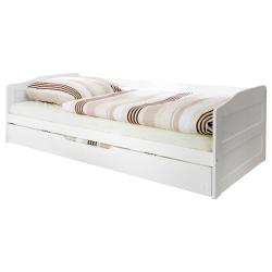Dřevěná postel z masívu s výsuvnou přistýlkou, bílá, 2x 90x200 cm