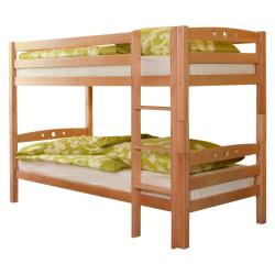 Pevná dvoupatrová postel dětská masiv buk, možnost rozložení na 2 postele, přírodní, 2x 90x200 cm