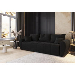 Sametová černá rozkládací pohovka do obývacího pokoje trojsedák 246 cm
