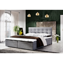 Levná manželská čalouněná postel 180x200 s roštem, matrací a topperem, šedá
