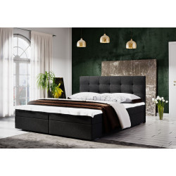 Levná manželská čalouněná postel 160x200 s roštem, matrací a topperem, černá