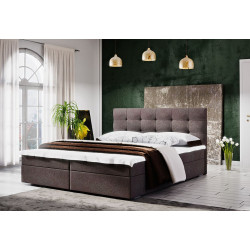 Levná manželská čalouněná postel 160x200 s roštem, matrací a topperem, hnědá
