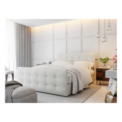 Luxusní manželská postel boxspring čalouněná látkou 160x200, prošívání s knoflíky, + topper, světle krémová