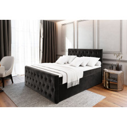 Luxusní dvoulůžková postel 180x200 americká komplet s matrací, látkové čalounění, černá, + topper