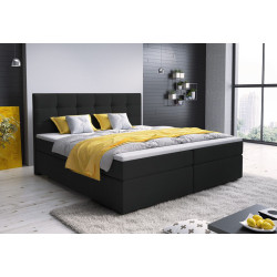 Manželská čalouněná postel boxspring černá komplet s matrací a topperem 180x200