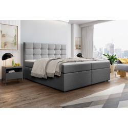 Vysoká manželská postel 160x200 čalouněná boxspring komplet s matrací a topperem, šedá