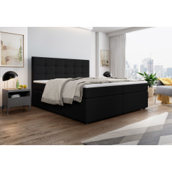 Vysoká manželská postel 160x200 čalouněná boxspring komplet s matrací a topperem, černá