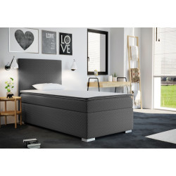 Čalouněná postel boxspring jednolůžková 90x200 s úložným prostorem, s matrací a topperem, šedá