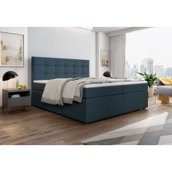 Modrá postel boxspring 160x200 s látkovým čalouněním, komplet včetně matrace a topperu