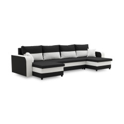 Rozkládací levná sedačka U s úložným prostorem, na sezení i spaní, černobílá, 309x139 cm