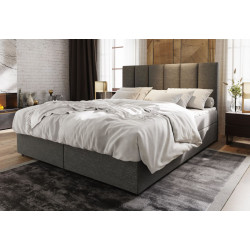 Kontinentální postel boxspring s vysokým čelem, měkké látkové čalounění, šedá, 180x200 cm