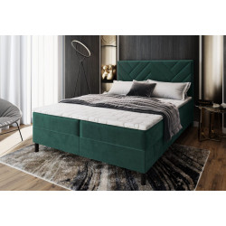 Tmavě zelená kontinentální postel na nožičkách 180x200, kompletní s matrací a topperem
