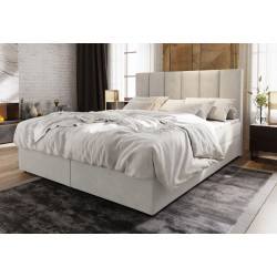 Béžová postel boxspring 160x200 čalouněná látkou, komplet s matrací, úložný prostor