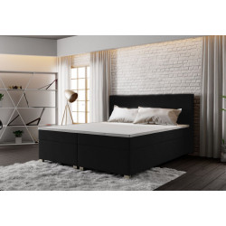 Moderní čalouněná postel boxspring 140x200 cm černá s roštem a matrací a topperem