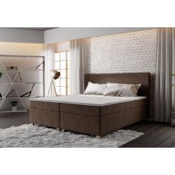 Levná hnědá postel boxspring 140x200 s matrací, látkové čalounění, vč. topperu