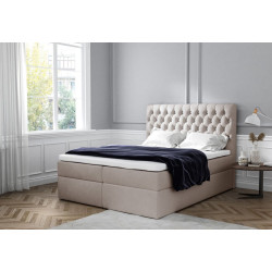 Béžová postel boxspring 160x200 s úložným prostorem, matrace + topper