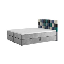 Levná americká postel 140x200 se zabudovanou matrací, modrá / šedá