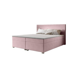 Růžová čalouněná postel boxspring zvýšená s roštem a matrací 140x200 cm