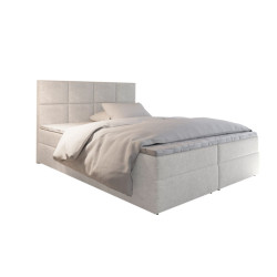 Kvalitní zvýšená čalouněná postel americká s matrací, krémová, 140x200 cm