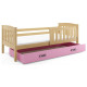 Dětská postel borovice / bílá 90x200 cm masiv s matrací a úložným prostorem