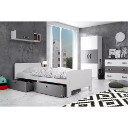 Dětská postel s roštem a matrací a úložným prostorem 80x200 cm, šedá / bílá