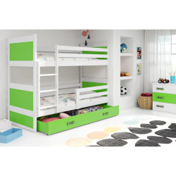 Patrová postel s úložným prostorem 160x80 cm zelená / bílá, masivní dřevo