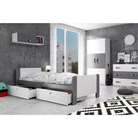 Dětská postel 80x200 s úložným prostorem grafit / bílá, masivní dřevo borovice