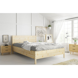 Dřevěná postel na nožičkách 180x200 komplet s matrací a výklopným roštem, světle hnědá