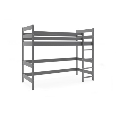 Jednolůžková patrová postel pro dítě šedá 90x200 masivní dřevo, s roštem a matrací