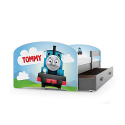 Levná dětská postel 160x80 komplet s roštem a matrací a úložným prostorem, vláček Tommy