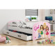 Levná dětská postel 160x80 komplet s roštem a matrací a úložným prostorem, bílá / růžová
