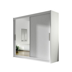 Velká bílá šatní skříň 180 cm s posuvnými dveřmi s velkým zrcadlem 180x215x58 cm