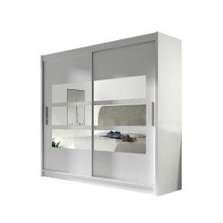 Šatní skříň moderní bílá 180 cm s posuvnými dveřmi se zrcadly 180x215x58 cm