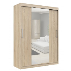 Šatní skříň 150 cm dub sonoma + stříbrné úchytky, posuvné dveře se zrcadlem, 150x200x60 cm