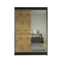 Kvalitní šatní skříň 120 cm se zrcadlem černá / dub artisan 120x200x58 cm