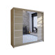 Levná skříň na oblečení 180 cm s velkým zrcadlem dub sonoma posuvná 180x215x58 cm