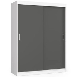 Posuvná šatní skříň bílá šedá se policemi a šatní tyčí 150x200x60 cm