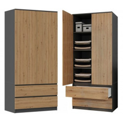 Multifunkční vysoká skříň 90 cm antracit / dub artisan do pokoje, kanceláře, ložnice 90x180x50 cm