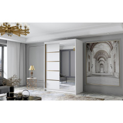 Ložnicová skříň s posuvnými dveřmi se zrcadlem moderní 120 cm, police + ramínková tyč, 120x200x58 cm