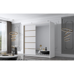Velká skříň do ložnice 180 cm bílá / zlatá s velkým zrcadlem 180x215x58 cm