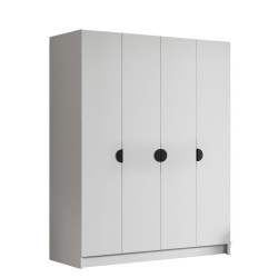 Šatní skříň 200 cm s otočnými dveřmi bílá + černé úchytky, police + šatní tyč, 200x216x60 cm