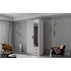 Úzká šatní skříň se zrcadlem 80 cm bílá + černé úchytky do ložnice / pokoje / předsíně 80x207x52 cm