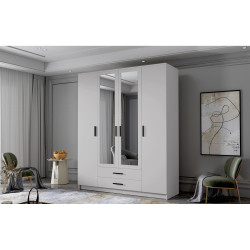 Široká ložnicová skříň s otočnými dveřmi 160 cm bílá + černé úchytky 160x207x52 cm